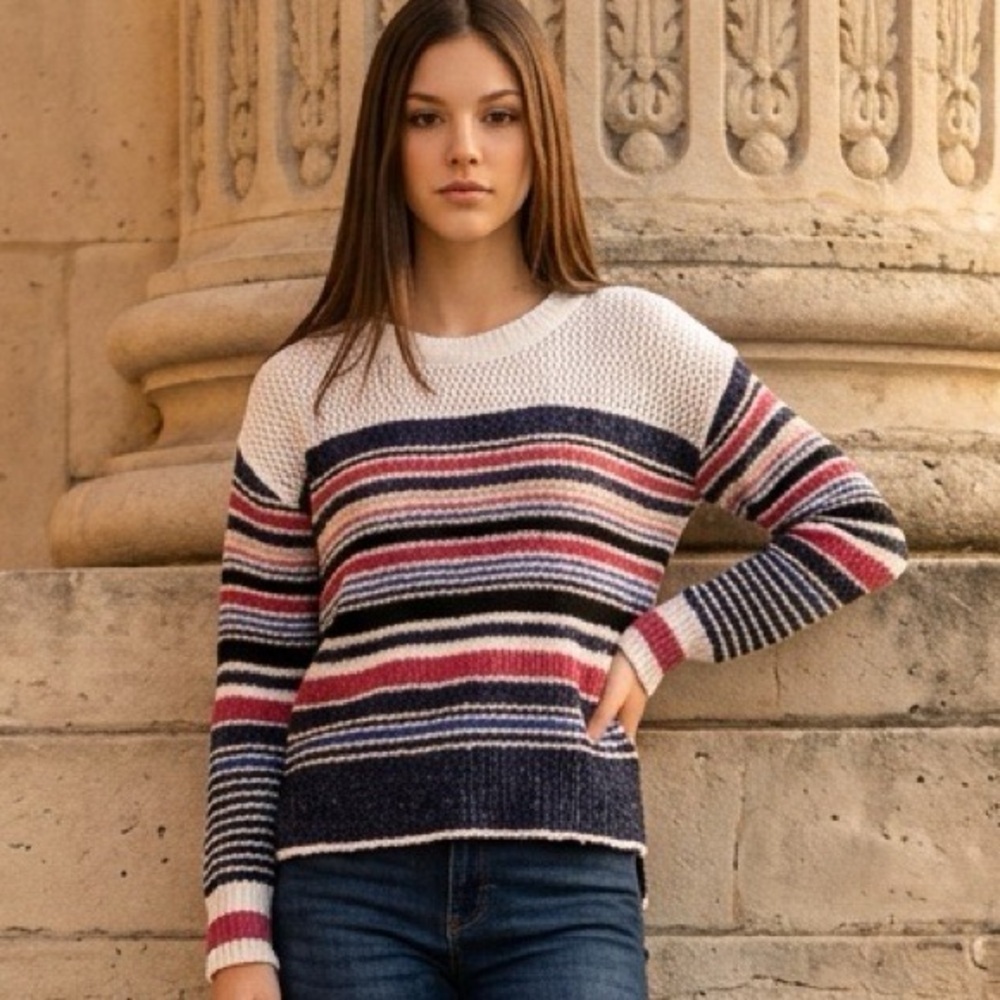 Sanctuary Multi Color Knit Crew Neck Sweater Size S